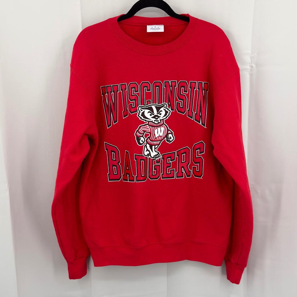 Wisconsin Badgers Sweatshirt Mens Size L champion Crewneck Gameday Campus Cool